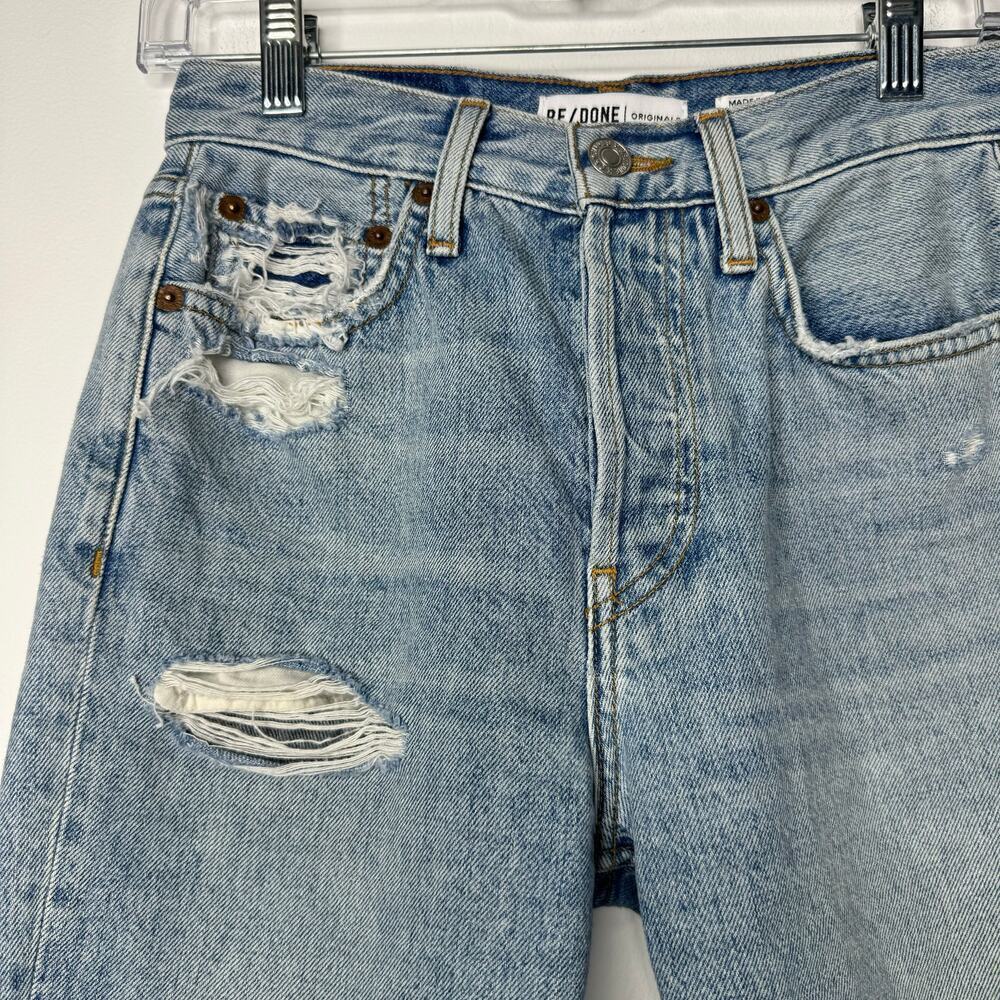RE/DONE 80s Long Boy Short Distressed Denim Light Wash Boy Size 24 - Picture 3 of 8